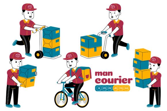 A Versatile Collection of 100 Flat Design Courier Illustrations