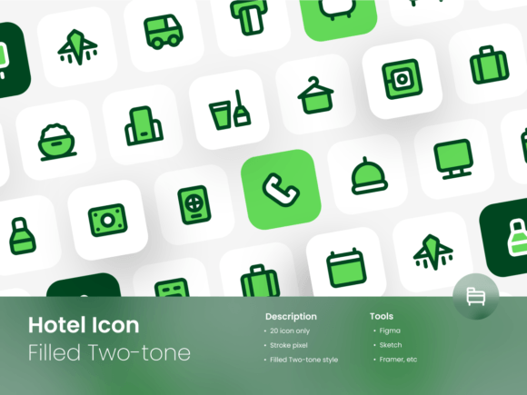 Hotel Icon Set Filled Two-Tone Style: A Visual Asset for Service-Based Projects