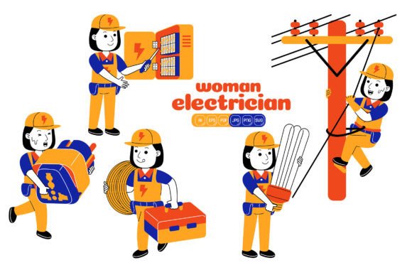 The Distinctive Utility of Woman Electrician Vector Pack 04
